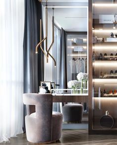 an elegant dressing room with high heeled shoes