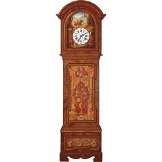 an old grandfather clock with paintings on it