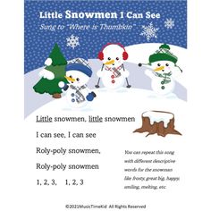 a christmas poem with snowmen in the background and words below it that read, little snowmen i can see