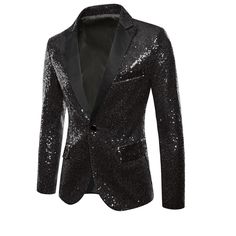 Concise tailoring, unique shiny glitter sequin design and one button closure, generous design, showing the elegant charm of yourself. Wonderful party style great for being matched with dress shirts and suit pants for a performing look. Suitable for multiple occasions such as nightclubs, performance costumes, birthday parties, hip-hop, music festivals, Christmas, Halloween, etc. Holiday Party Elegant Blazer, Elegant Holiday Party Blazer, Fitted Blazer For Party Season, Fitted Tuxedo Blazer With Sequins, Black Party Blazer, Black Party Season Blazer, Black Party Blazer For Party Season, Glamorous Fitted Blazer With Contrast Sequin Details, Glamorous Fitted Blazer With Contrast Sequin