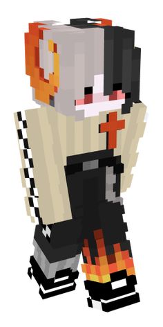 an image of a pixel art character with orange and black stripes on his face, standing in front of a white background