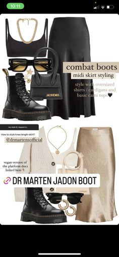 How To Style Platform Combat Boots, Chic Doc Martens Outfit, Doc Martens Outfit Date Night, Doc Martens Date Outfit, Dr Martens Dressed Up, Dr Martin Jadon Outfit, Midi Skirt And Doc Martens, Midi Skirt Combat Boots, Dr Martens Outfit Skirt