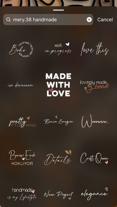 an iphone screen with the text made with love written on it and other handwritten words