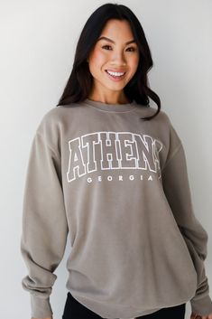 Athens Georgia Sweatshirt. Game Day Sweatshirt. Comfy Game Day Outfit. Georgia Sweatshirt, Athens Georgia, Exclusive Dress, Cute Boutiques, Comfy Sweatshirt, Small Bust, Cute Tops, Athens, Boutique Clothing