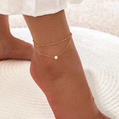 This Is A Gold Layered Dainty Pearl Ankle Bracelet I Love This!! Material Is Alloy And Faux Pearl Perfect For The Beach Vibe Elegant Anklet, Wedding Travel