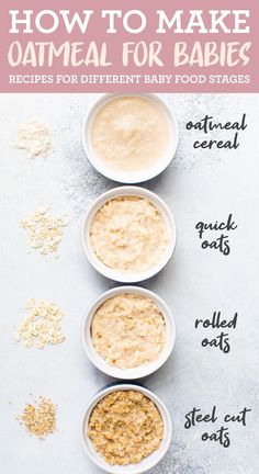 how to make oatmeal for babies in four bowls with instructions on the side