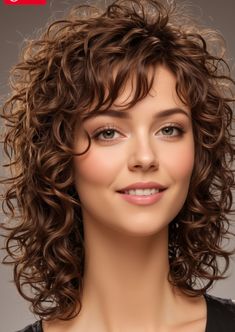 Layered Permed Hair Medium, Permed Hair With Bangs, Medium Curly Hair With Bangs, Shoulder Length Permed Hair, Curly Shoulder Length Hair, Curly Natural Curls, Medium Length Curly Hair