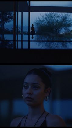 two different shots of a woman in the dark