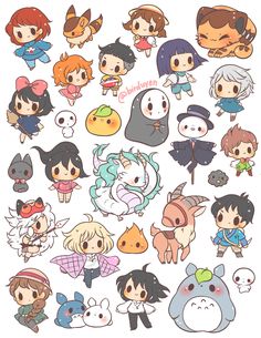 an assortment of cartoon character stickers on a white background