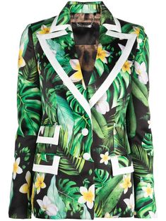 multicolour floral print front button fastening long sleeves three side flap pockets Satin Blazer, Custom Denim, Painted Denim, Cotton Blazer, Womens Blazers, Philipp Plein, Chiffon Shirt, White Blazer, Black Blazers