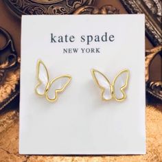 Accented With Mother Of Pearl, These Dainty Butterfly Earrings By Kate Spade Will Add A Touch Of Whimsy To Any Ensemble. The Butterfly Symbolizes Works Resurrection, Change, Renewal, Hope, Endurance, And Courage To Embrace The Transformation To Make Life Better. Mother Of Pearl Gold-Tone Metal Brand New. Never Worn. Retail: $78 Kate Spade White Earrings For Gift, White Butterfly Charm Earrings As Gift, Elegant White Earrings With Butterfly Charm, Elegant White Butterfly Charm Earrings, Trendy White Butterfly Jewelry, White Butterfly Charm Earrings For Wedding, Elegant White Kate Spade Earrings, Kate Spade White Jewelry With Matching Earrings, Kate Spade White Jewelry Set With Matching Earrings