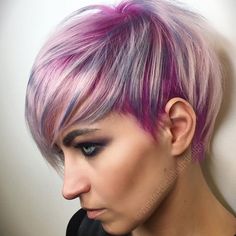 Highlighted Pixie, Pixie Haircut Color, Pixie Cut With Highlights, Pink And Purple Hair, Haircuts Women, Longer Pixie Haircut, Short Ombre Hair, Long Pixie Cuts, Short Hair Color