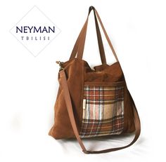 The combination of beige/amber tartan and natural brown suede leather gives the bag a unique fall look. The  Scottish tweed in the center  is soft to touch. This one-of-a kind bag is perfect for every day use. The handle is adjustable to your liking and also two shorter handles for perfect fit to your shoulders. Can be used as cross body as well as a shoulder bag. The side pocket is roomy and perfectly fits your iPad. There are also one inner pocket for easy access to your necessities. The bag c Brown Bag With Leather Trim For Fall, Brown Leather Trim Bag For Fall, Brown Bags With Leather Trim For Fall, Brown Hobo Bag For Fall Travel, Brown Hobo Bag For Travel In Fall, Wool Tote Bag, Hand Knit Bag, Scottish Tweed, Wool Tote