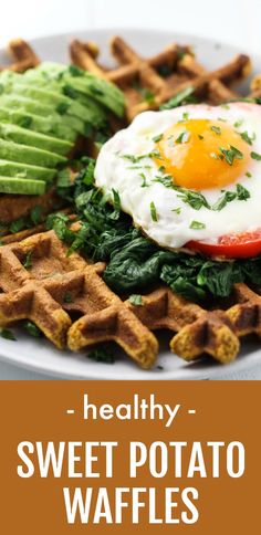 healthy sweet potato waffles with an egg on top