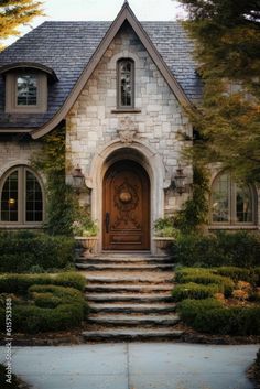 a house with steps leading up to the front door