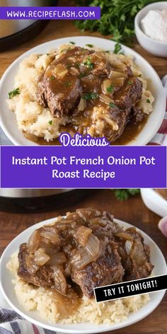 Craving a hearty, flavorful dinner without hours of prep? The Instant Pot French Onion Pot Roast Recipe cooks quickly while infusing deep, savory flavors! It's the ultimate solution for satisfying meals. Don’t forget to save this gem for your collection of Instapot recipes! French Onion Pot Roast, Instant Pot Pot Roast, Chuck Roast Recipes, Pot Roast Recipe, Savory Recipe, Baked Dinner, Tender Meat, Eat At Home, Ninja Recipes