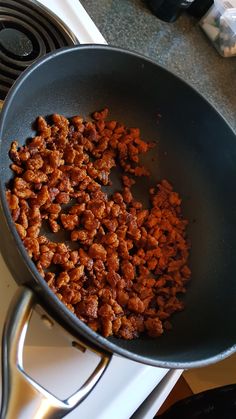 the food is being cooked in the skillet on the stove top and ready to be eaten