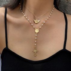 5 business days order processing time. 35cm + 7cm adjustable chain Vintage Chain Necklace, Pearl Necklace Vintage, Gold Pearl Necklace, Geometric Necklace, Gold Necklace Layered, Pearl Pendant Necklace, Necklace Online, Cross Charms, Cross Pendant Necklace