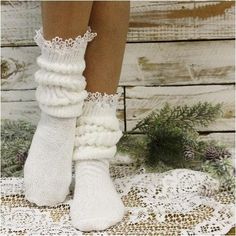 "Super thick cotton lace slouch socks for women white, quality thick scrunchy white socks with lace top Super thick cotton lace slouch socks for women Super soft slouch sock in white. cotton slouch sock Your feet will fall in love with our super thick Made in USA slouch socks. Our favorite way to wear our slouch socks today is with wedge sneakers and skinny jeans. Super thick slouch sock decorated with a pretty 3/4\" lace top. 90% COTTON.10%NYLON 2 sizes 7-10, and 10-13 Super cuddly cotton sock La Gear Sneakers, 80s Socks, Socks With Lace, Usa Socks, Accessories 2022, Socks Lace, Slouch Socks, Lace Socks, Socks For Women