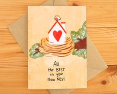 a card with an image of a bird nest and the words all the best in your new nest