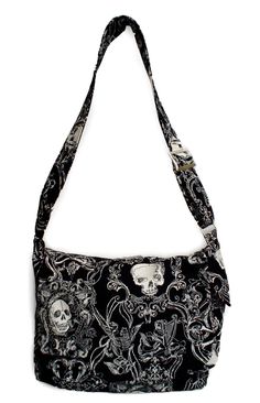 Macbook Bag, Skull Purse, Skull Bags, Diaper Bags, Cute Purses, Skull And Crossbones, Victorian Gothic, Cute Bags, Black Canvas