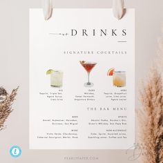 a drink menu with drinks on it