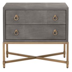 Strand Gray Shagreen 2-Draw Nightstand Scandinavian Nightstand, Brushed Gold Ring, Gold Nightstand, Unique Nightstand, Gray Nightstand, Metal Nightstand, Ring Pulls, Style Nightstand, Faux Shagreen