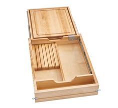 an empty wooden box with compartments on it