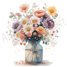 a vase filled with lots of colorful flowers