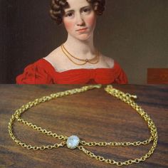 Chain and Crystal Festoon Necklace – Dames a la Mode Regency Jewelry, Festoon Necklace, Regency Fashion, Delicate Chain, Crystal Set, Time Period, Clear Crystal, Chains Necklace, Different Colors