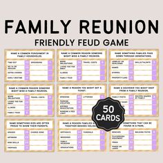 the family reunion game is shown in purple and black