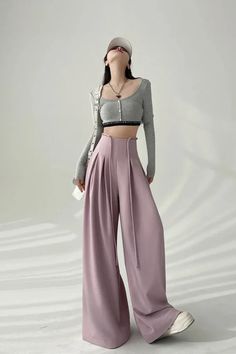 Korean High Waist Wide Pants – Pastel Kitten Dark Tiger, Unique Clothing Stores, Pastel Pants, Gothic Pants, Techwear Fashion, Rash Guard Swimwear, Gothic Grunge, Wide Pants, Unique Outfits