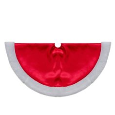 a red and white watermelon shaped object on a white background with the bottom half cut out