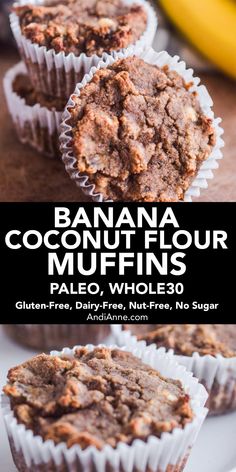 banana coconut flour muffins with text overlay