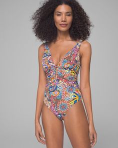 Why you’ll love it: Feel fabulous and comfortable in this one-piece swimsuit, featuring a shirred front, V-wire, molded cups, thigh-concealing design, and a lovely paisley print. By Bleu Rod Beattie. Details Shirred front for style. V-wire and molded cups for support. Thigh-concealing design. Paisley print. 87% nylon, 13% spandex. Hand wash. Imported. Ladies Swimwear, Perfect Bra Fit, Swimsuits For Women, Soma Intimates, The Vanishing, Perfect Bra, Swim Skirt, Under Dress, Swim Fashion