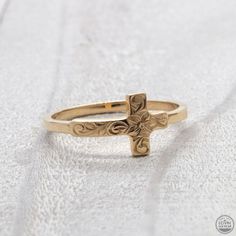 Gold Ring With A Cross 14k Gold Engraved Spiritual Wedding Ring, 14k Gold Spiritual Engraved Wedding Ring, Spiritual 14k Gold Engraved Wedding Ring, Yellow Gold Cross Rings For Wedding, Wedding Cross Jewelry Stamped 14k, 14k Gold Cross Jewelry For Wedding, 14k Yellow Gold Cross Rings, Gold Cross Rings For Wedding, Gold Cross Jewelry For Promise