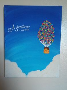 an acrylic painting of a hot air balloon with the words adventures written on it