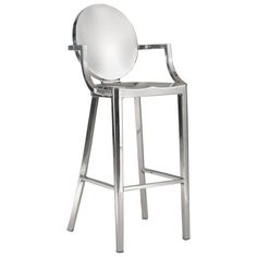 a white chair with a metal frame and back rest on a gray background, it is designed to look like a modern design