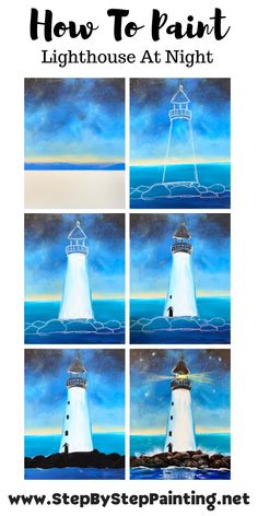 how to paint lighthouse at night with step by step instructions