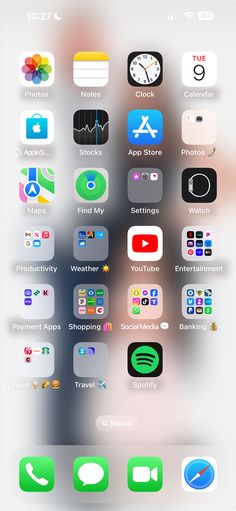 an iphone screen with various app icons on the bottom left side and top right hand corner