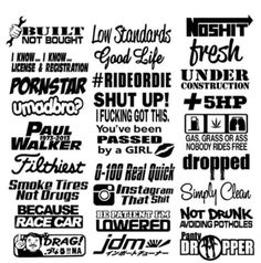 some type of stickers that are black and white, with different words on them