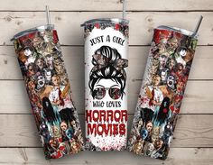 two tumblers with horror movies on them