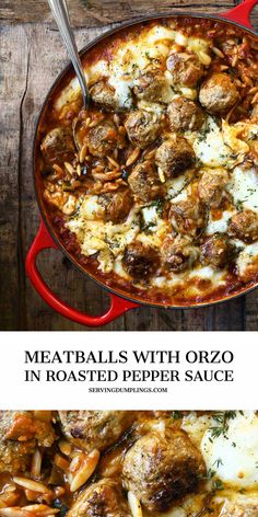 meatballs with orzo in roasted pepper sauce are an easy and delicious side dish