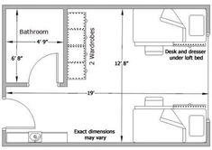 the floor plan for a bedroom and bathroom