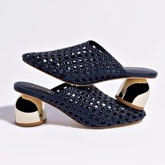 Dew Drop Macrame Mule In Navy Leather - Mules - Larroudé