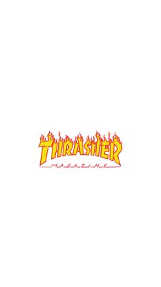 the word thrash written in flames on a white background