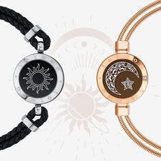 Sun&Moon Touch Bracelets(Braided Sun+Snake Chain Moon) – totwoo Rose Gold Combination, Bracelets Braided, Braided Leather, Sun Moon, Black Rose, Snake Chain, Braids, Rose Gold, Moon