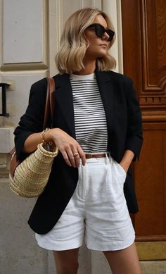 Outfit Chic, Paris Mode, 가을 패션, Summer Fashion Outfits, Black Blazer, Summer Outfits Women