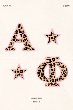 the letters and numbers are made up of cheetah print, with stars on them