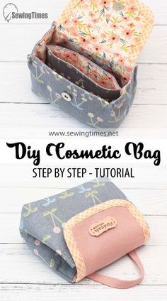 the diy cosmetic bag sewing pattern is shown with instructions to make it easier for someone to sew